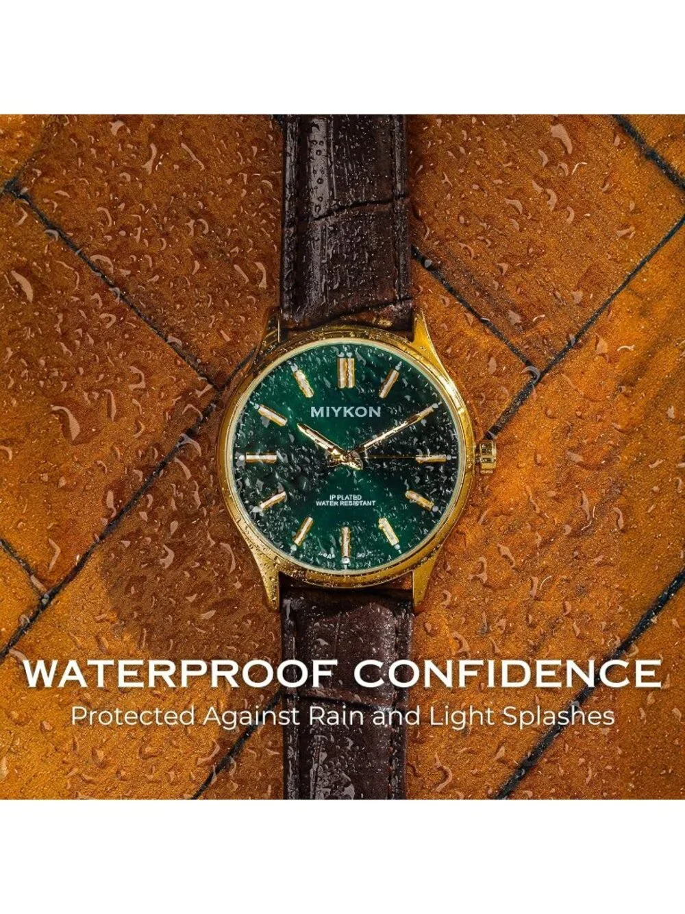 Men's Brown And Green Analog Leather Strap Ultra-Thin Waterproof Classic Watch